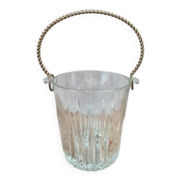 Seau à glaçons vintage en verre & anse dorée