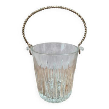 Vintage glass ice bucket with golden handle