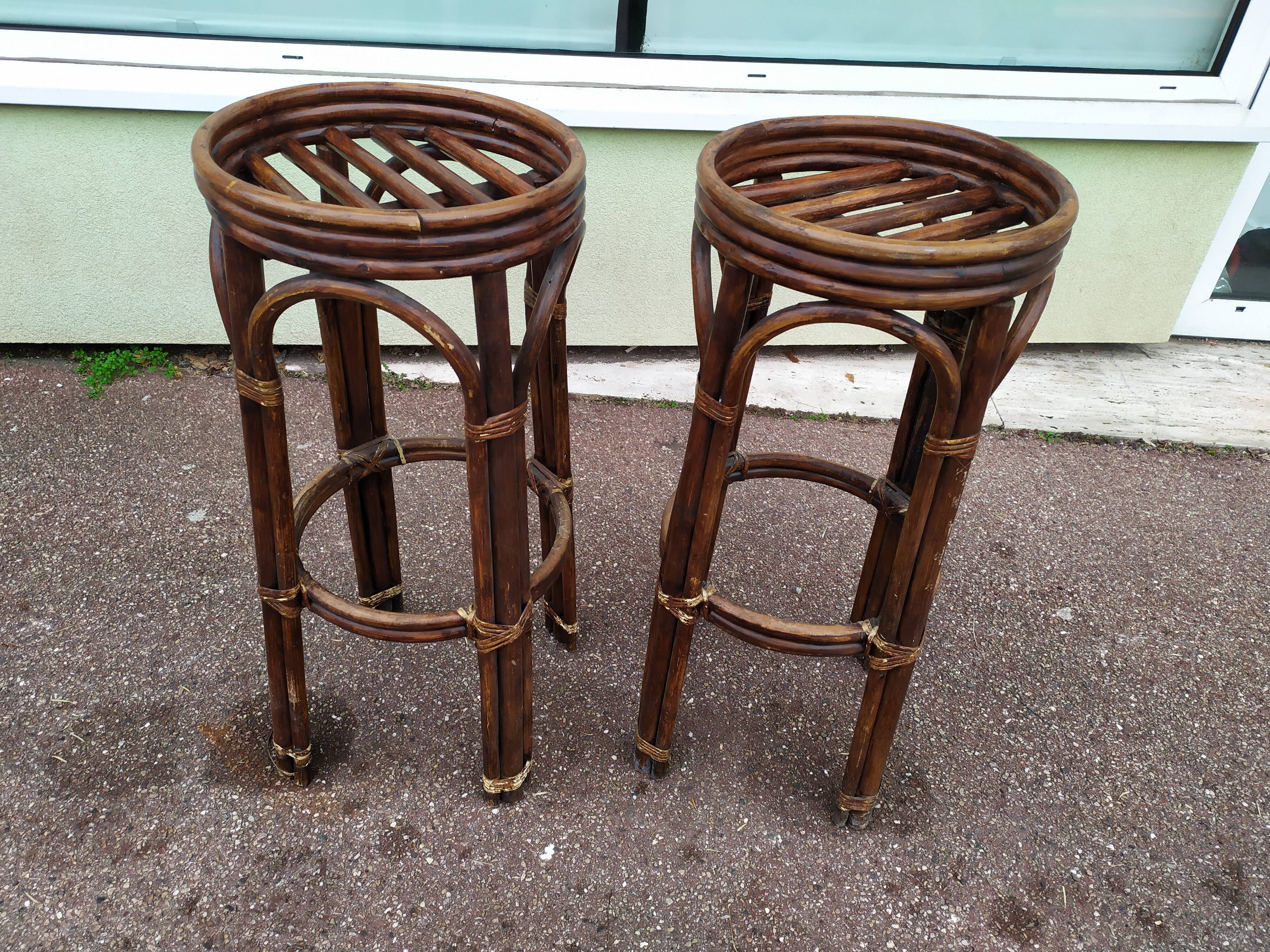 Set Bar + 2 rattan stool bamboo cannage