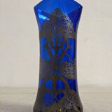 Art nouveau vase in blue blown glass from Sèvres