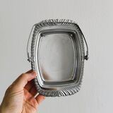 Antique butter or jam dish in silver-plated metal and chiseled glass