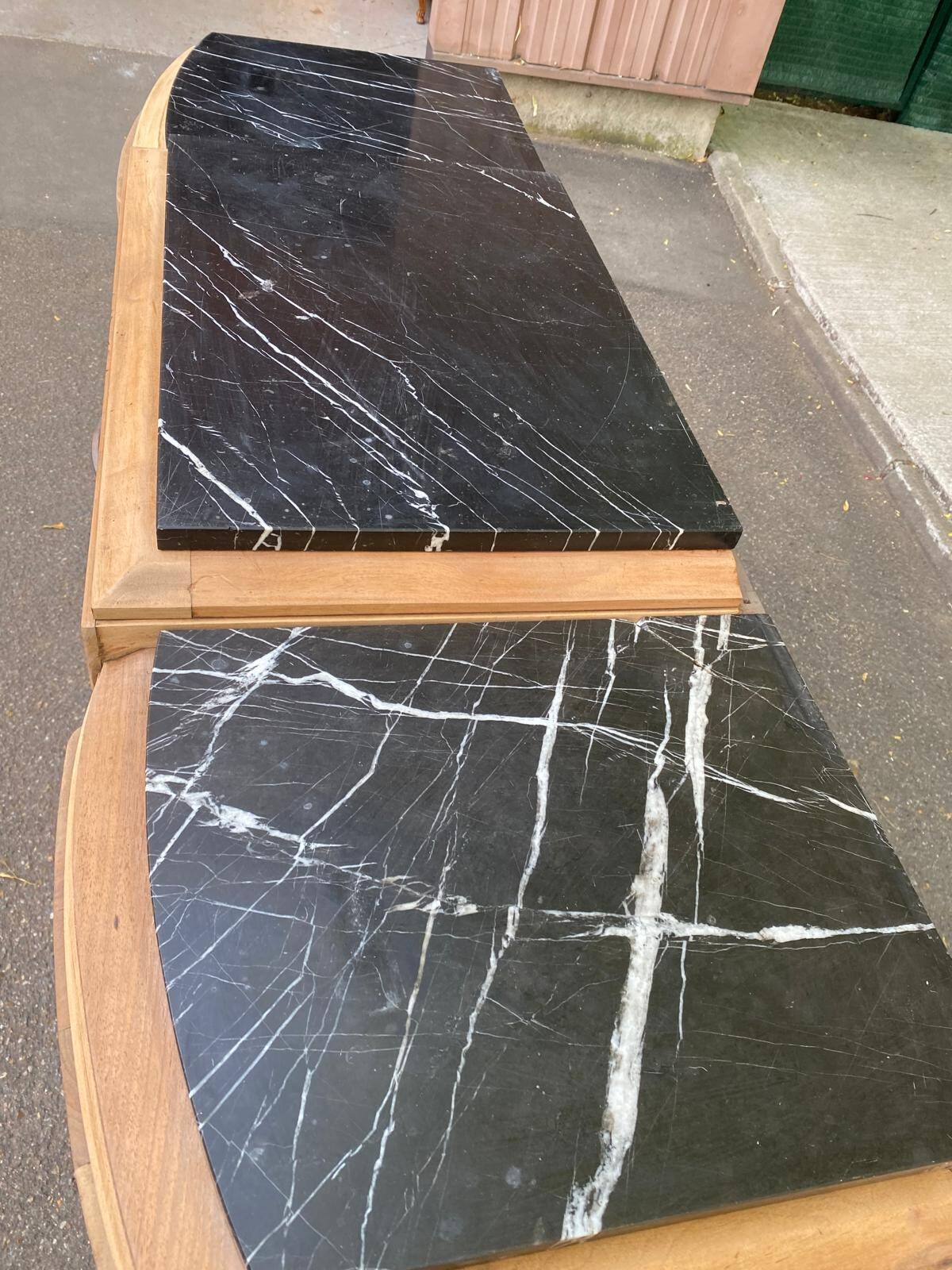 Art Deco sideboard renovated in solid walnut with black marble, 1930.