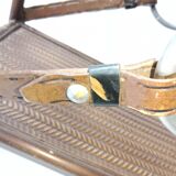 1950s metal magazine rack with imitation leather and bamboo