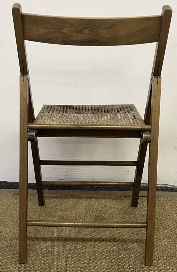 Chaise pliante en bois et cannage vintage