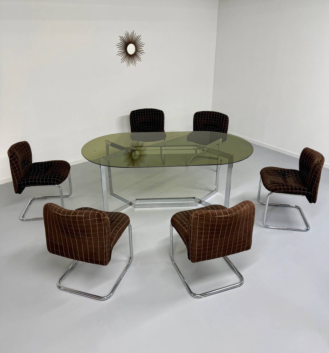 6 old tubular and velvet chairs Italian design from the 70s