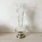 Vase tulipe en cristal ciselé  et argent 23 cm