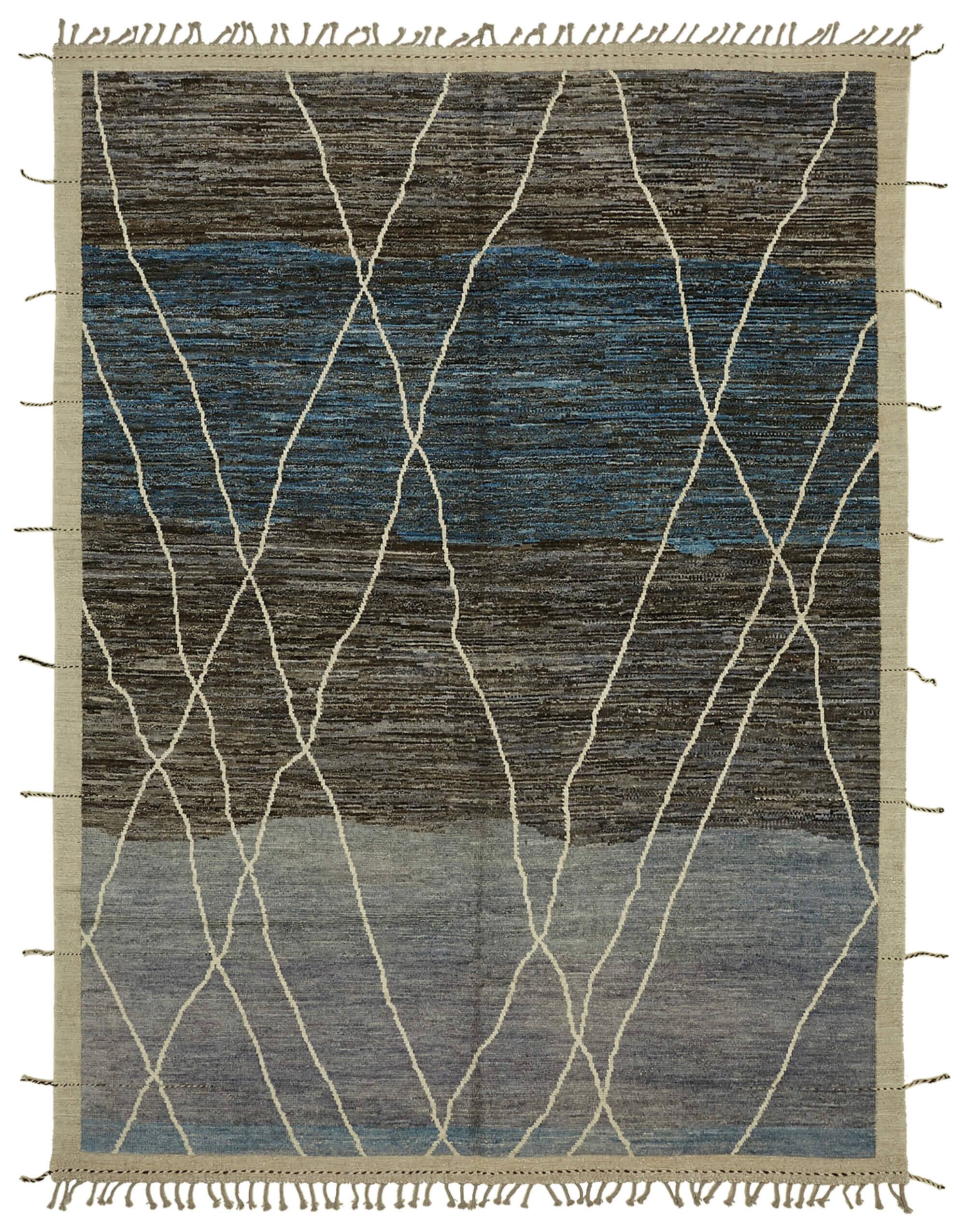 Hand-Knotted Turkish Contemporary 280 cm x 372 cm Blue Wool Carpet