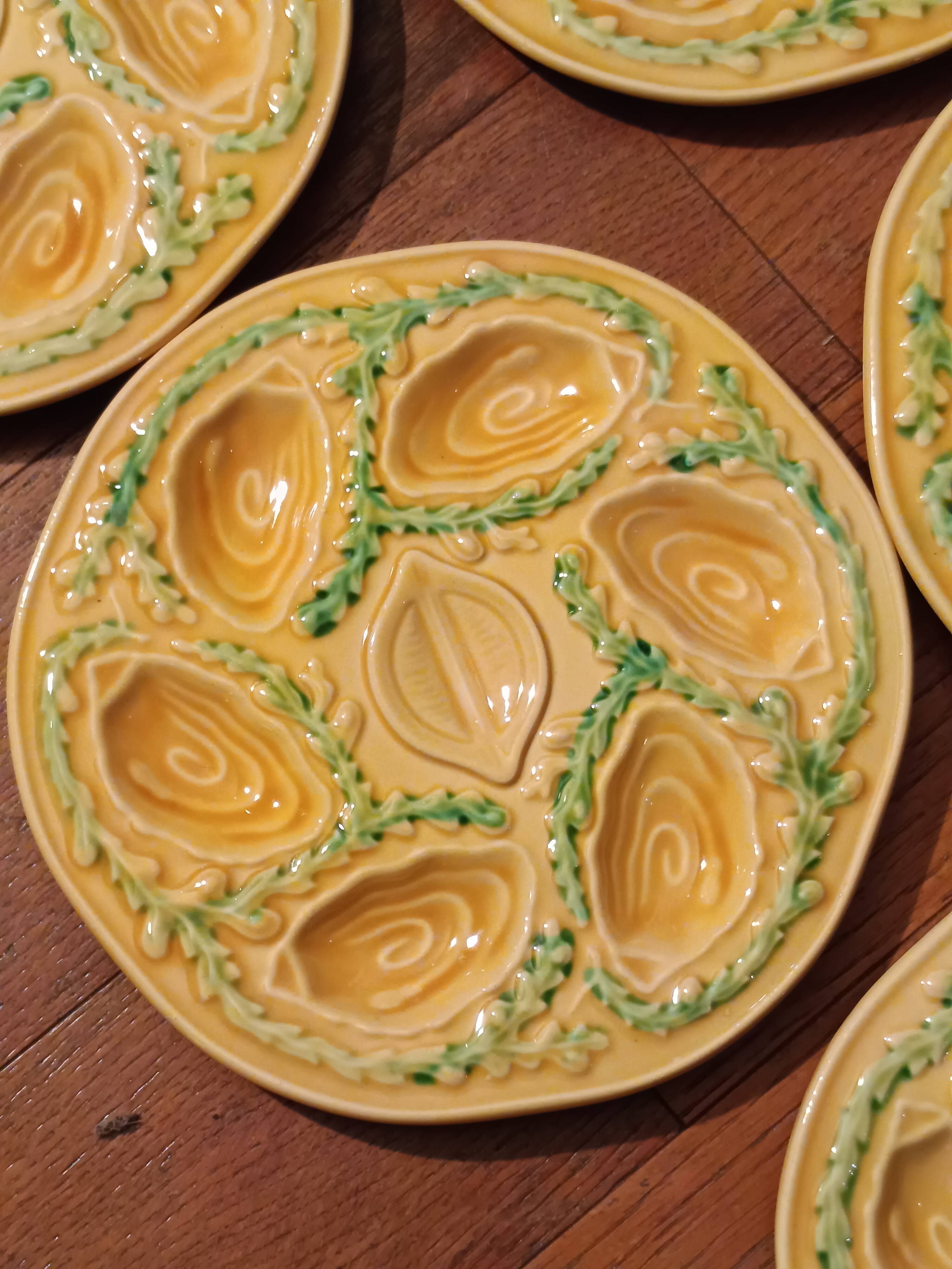 6 vintage majolica oyster plates, Arfilox, 1970