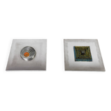 Pair of metal, resin and glass wall lights by Angelo Brotto, circa 1970