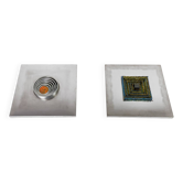 Pair of metal, resin and glass wall lights by Angelo Brotto, circa 1970