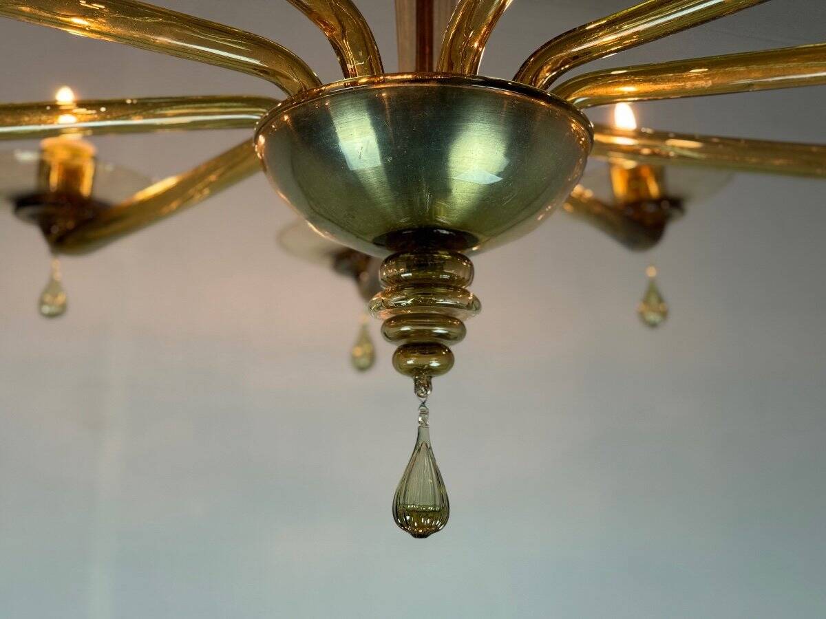 Venetian chandelier in mordoré murano glass by venini circa 1940