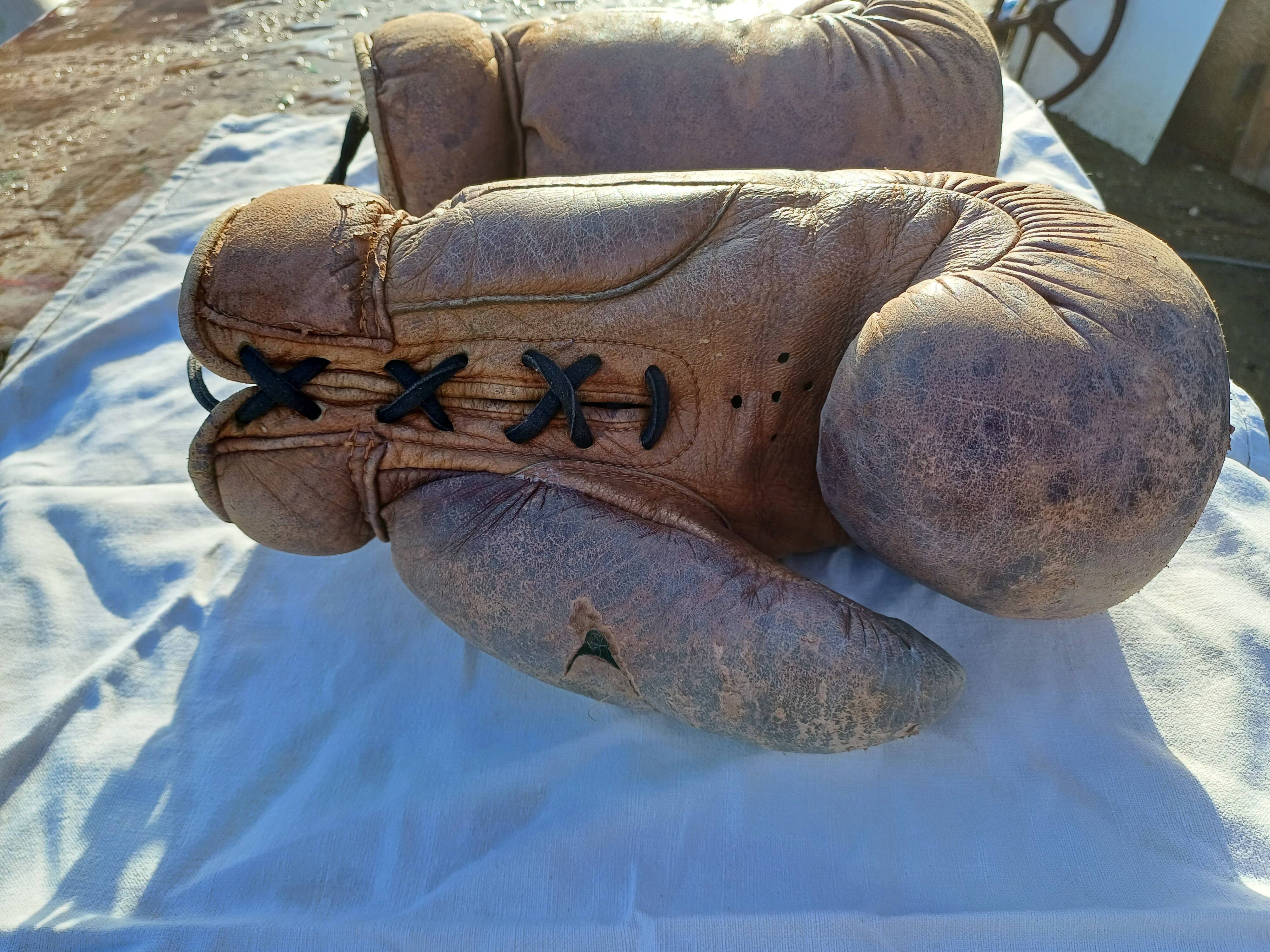 Pair of Old Leather Boxing Gloves