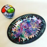 Oval dish in enamelled ceramic signed Morvan