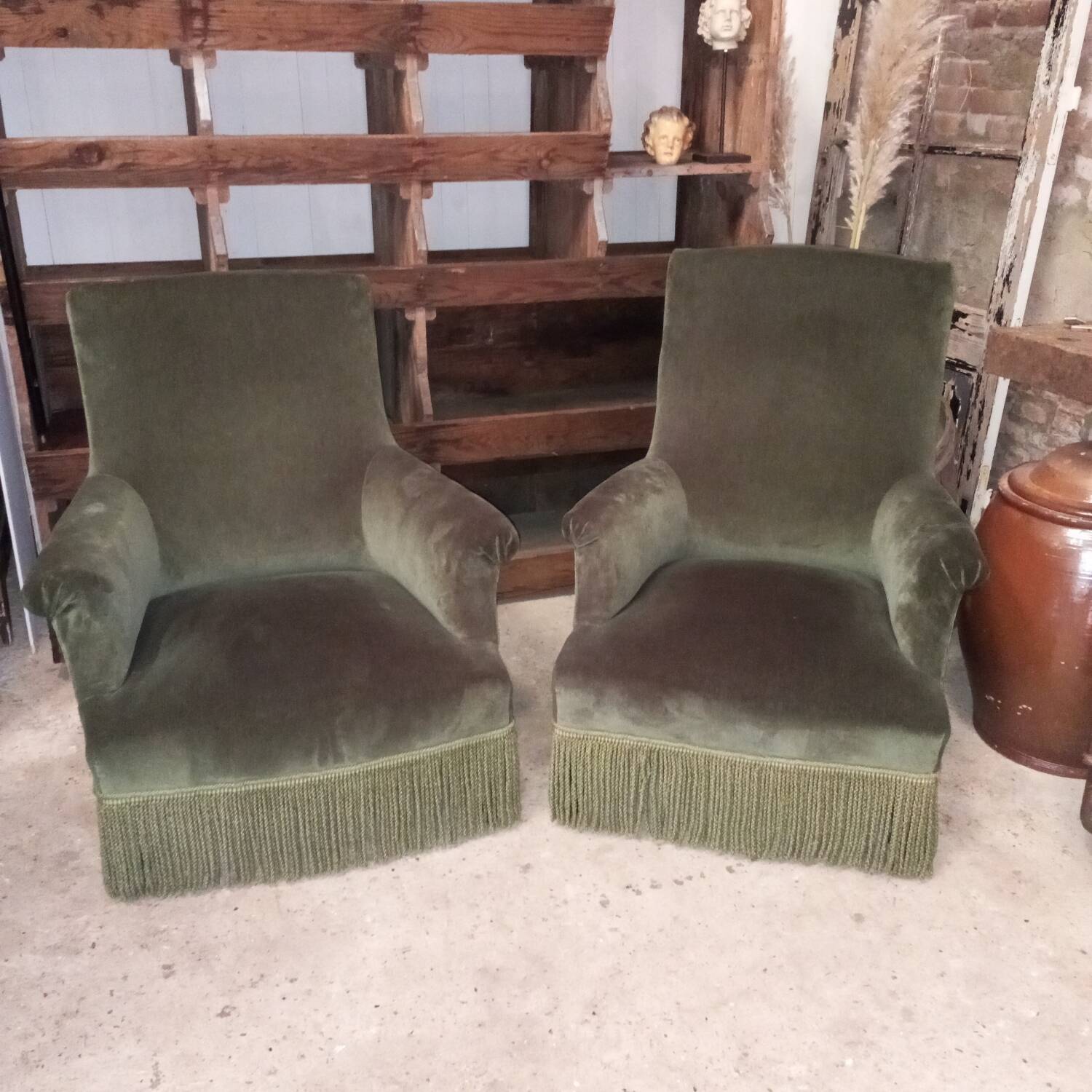 Olive green English armchairs