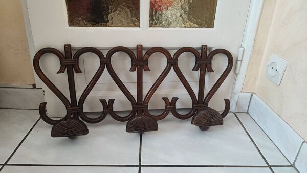 Porte manteaux en rotin bois vintage patère bamboo patin rack