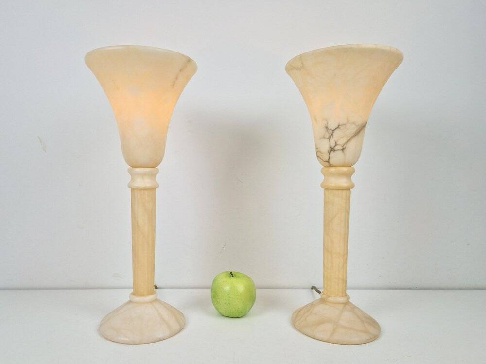 Lampes de table en albâtre vintage en marbre, années 1970, ensemble de 2