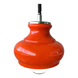 Seventies pendant light in orange opaline - Variable height