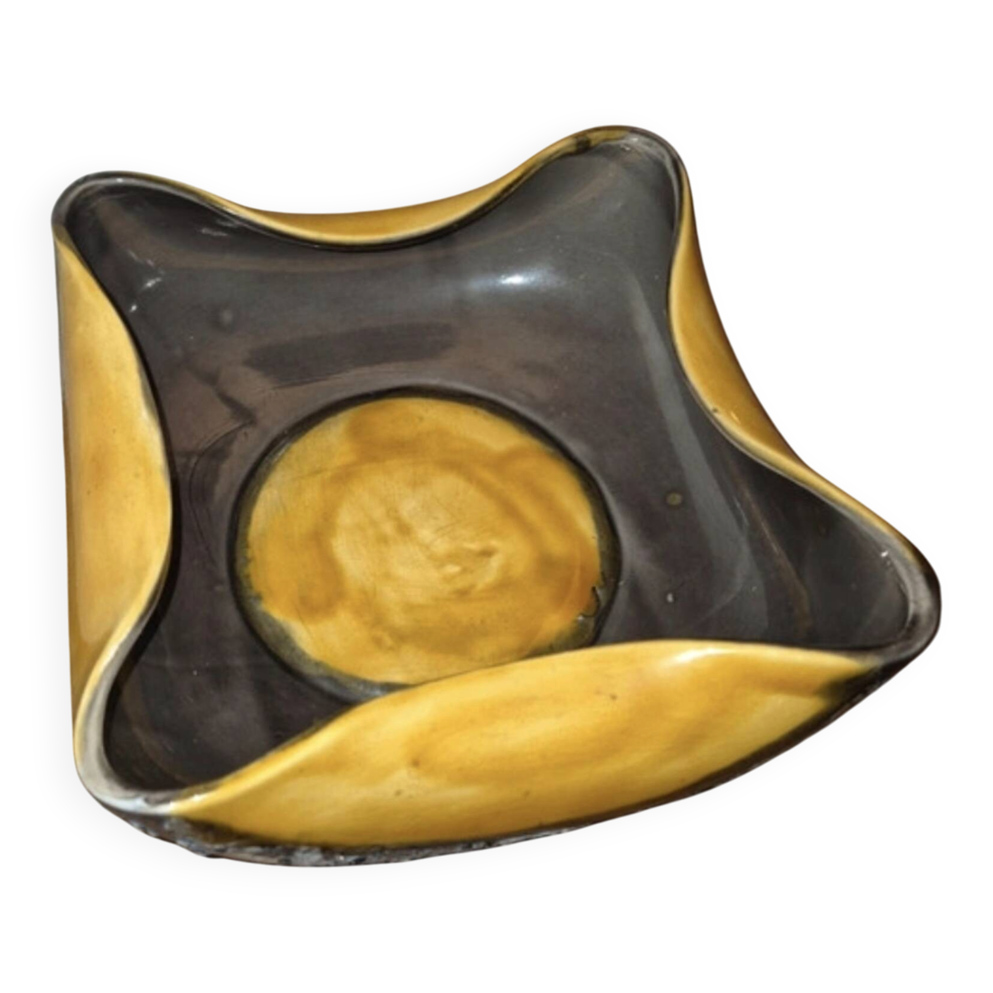 Fruit dish 1960 ceramic Vallauris yellow and grey sea foam