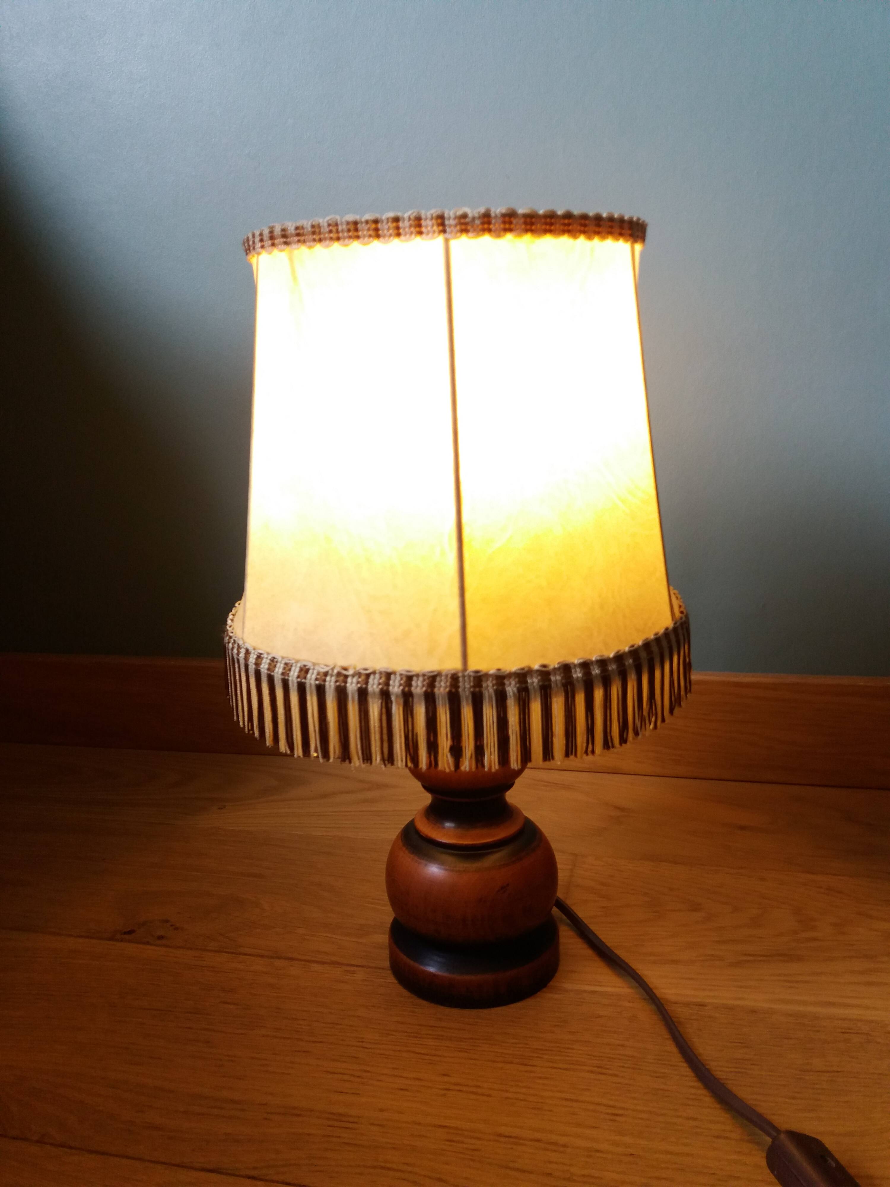 Turned wood lamp