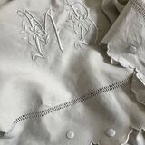 Antique linen, embroidered sheet with monogram (model 2)