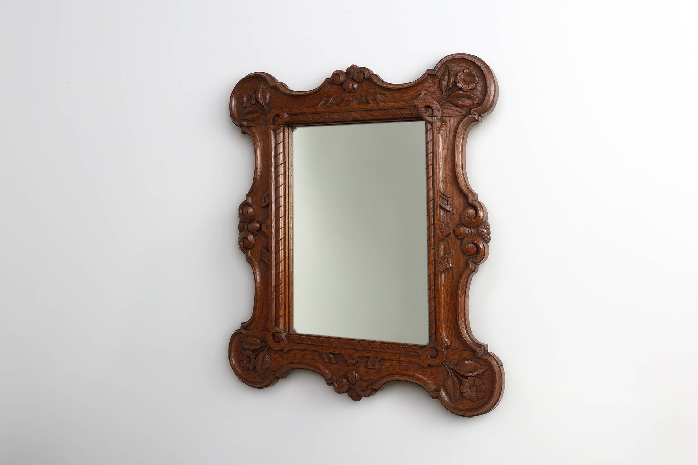 Baroque solid oak carved Wall Mirror, Belgium ca 1900