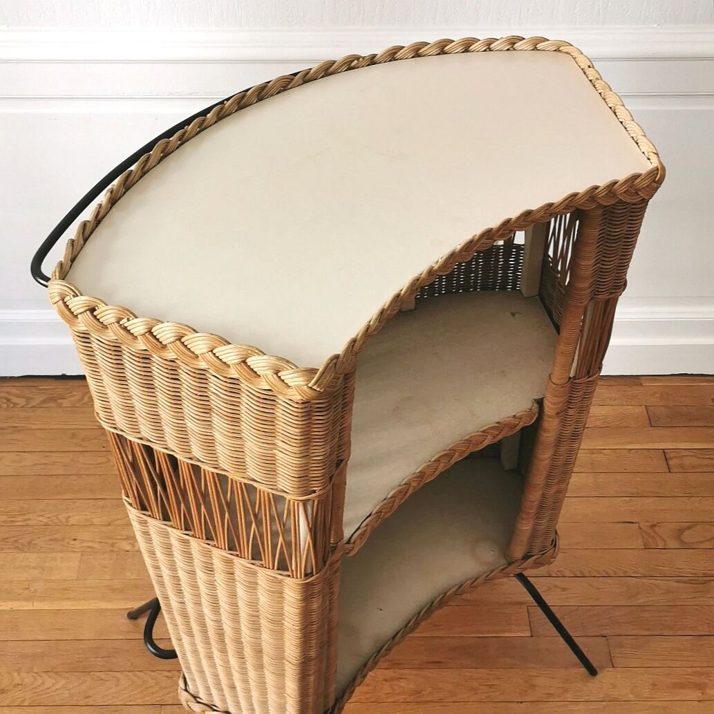 Bar and its 2 rattan stools, 1950