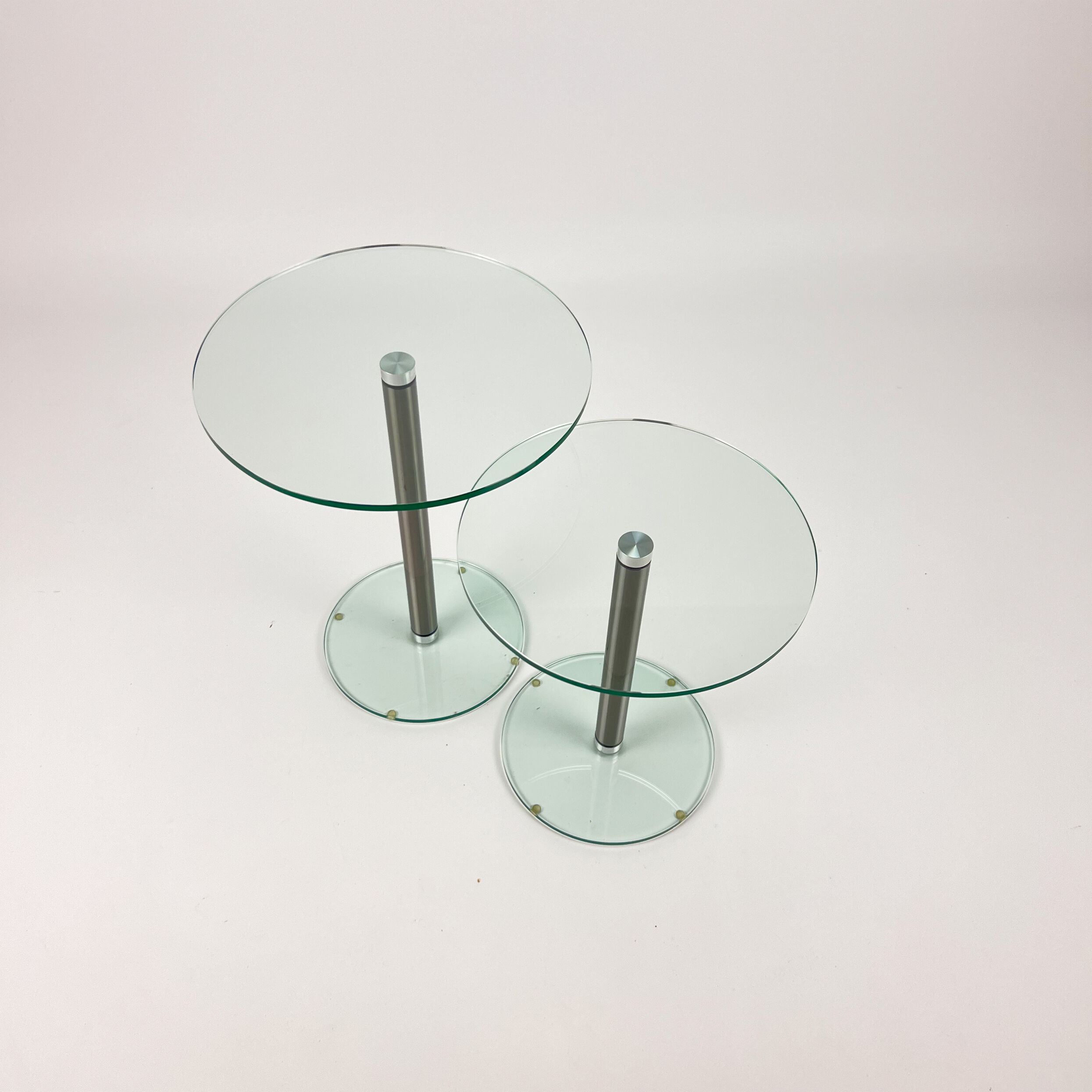 Set of 2 postmodern glass and steel side tables, 1990s