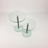 Set of 2 postmodern glass and steel side tables, 1990s