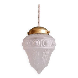 Art Deco pendant light in transparent satin glass, 1920s-30s