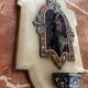 Très beau benitier en émaux cloisonné sur marbre
