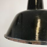 Industrial black enamel factory lamp with cast iron top, 1950s
