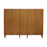 Mid century modern Teak design Wardrobe on 8 wooden legs with 5 doors & drawers, 1950s-1960s