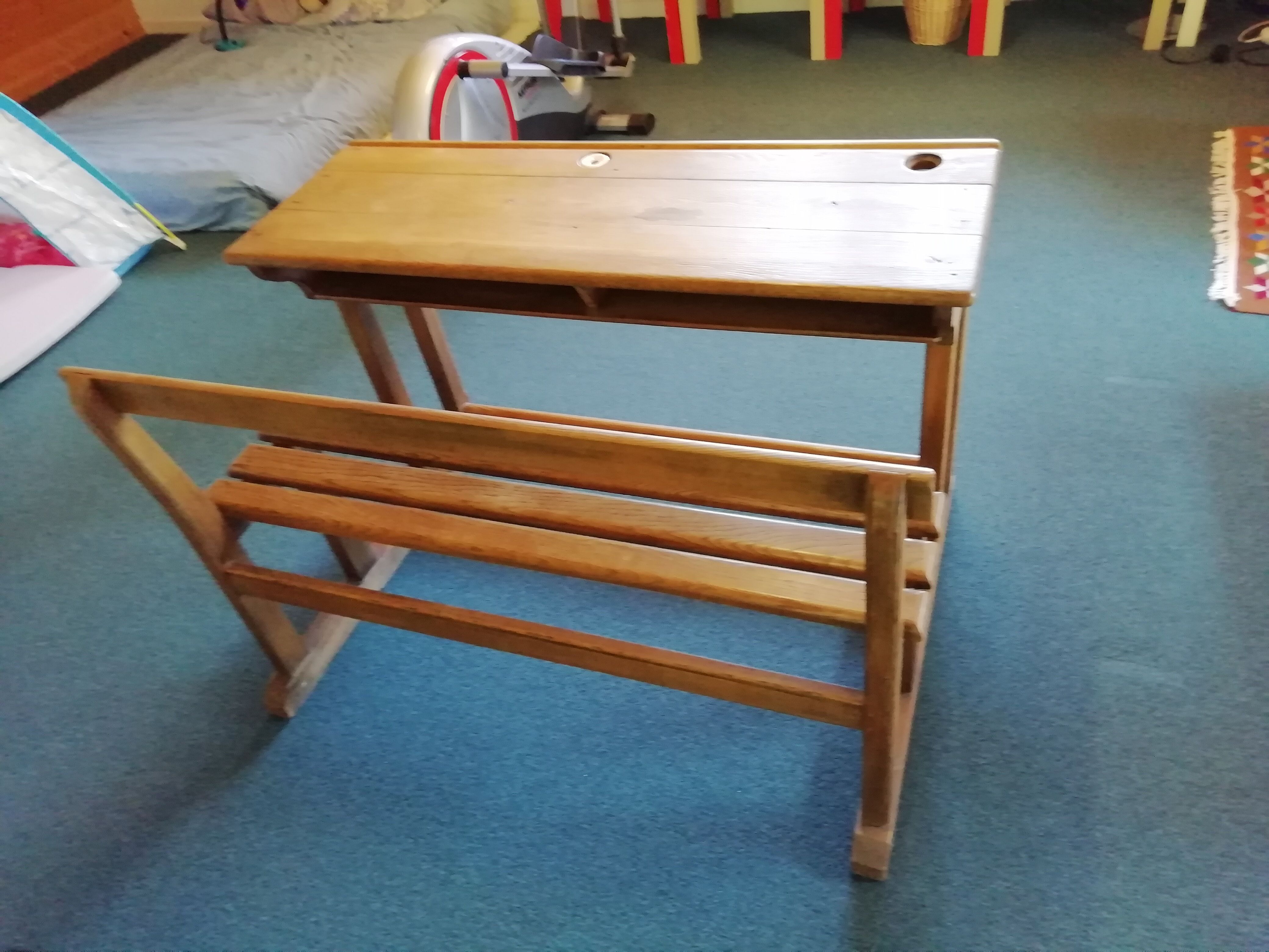 School desk in solid oak, 2 places