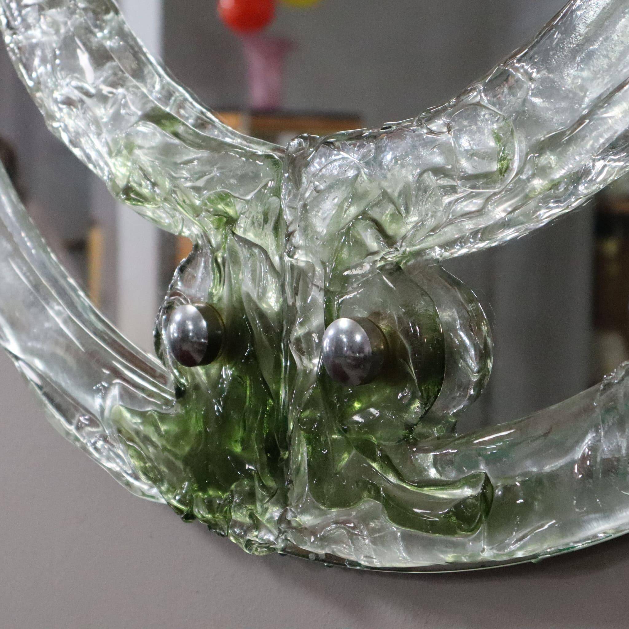 Mid-century round green Murano glass Italian mirror by Mazzega, 1960s