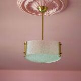 Vintage glass and brass pendant light, vintage chandelier, triangular ceiling lamp, pendant light