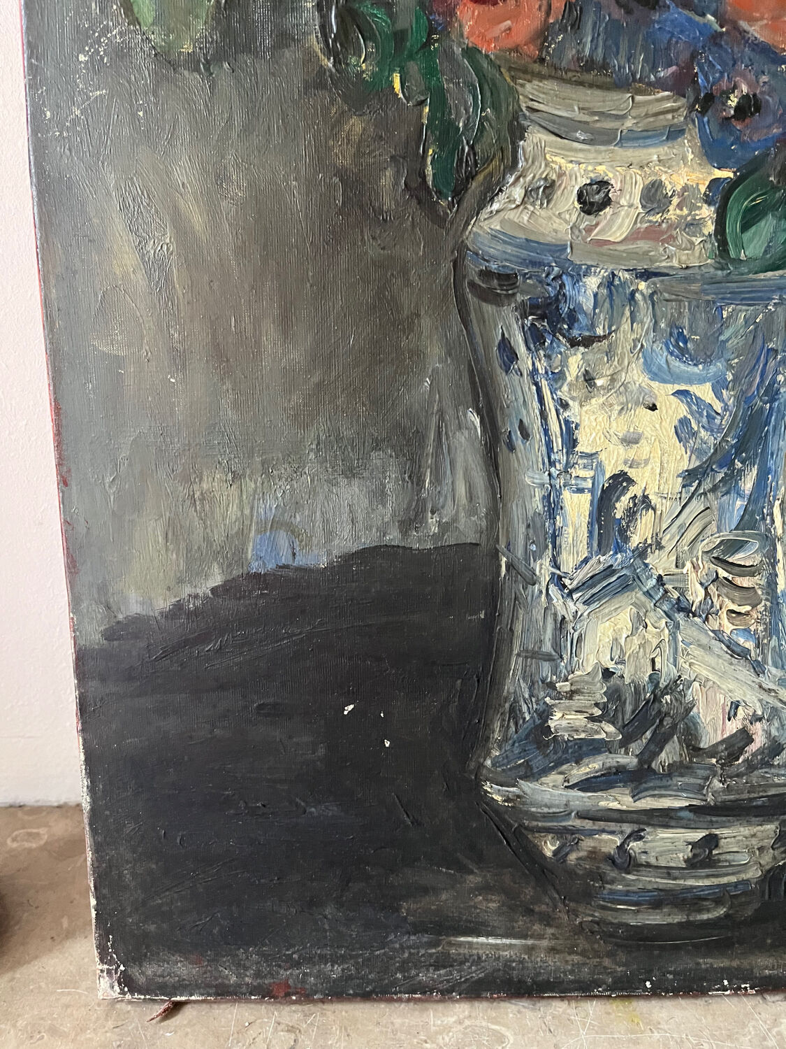 Bouquet of flowers on an entablature, signed