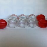 3 jars red and white dish towel pattern