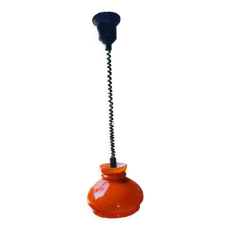Suspension vintage, années 70, opaline orange monte et baisse