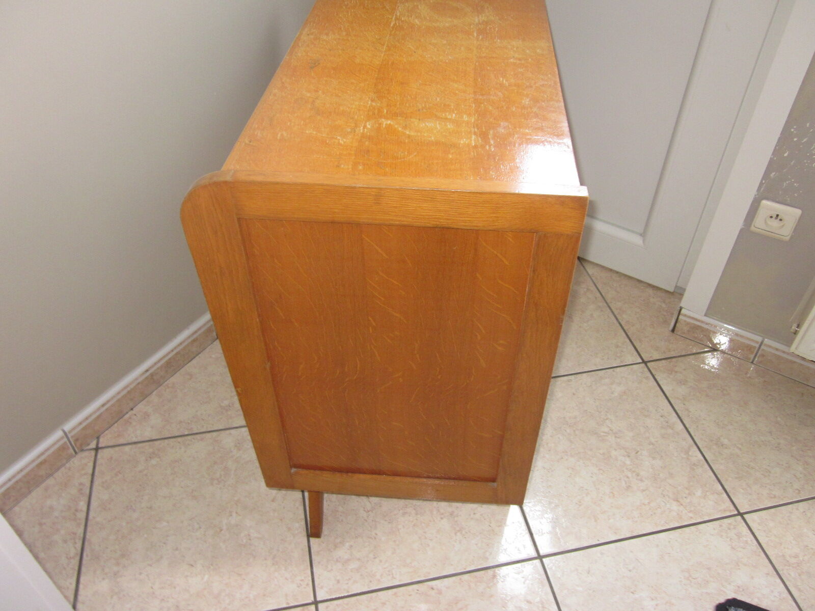 Vintage wood and rattan dresser