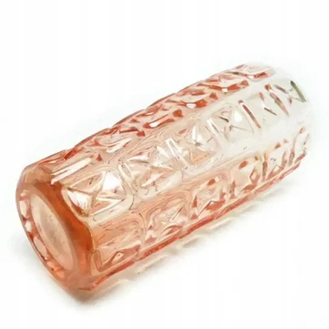 Vase en forme d'enveloppe, style mid-century modern, en verre pressé rose, Ząbkowice, Pologne, années 1970.