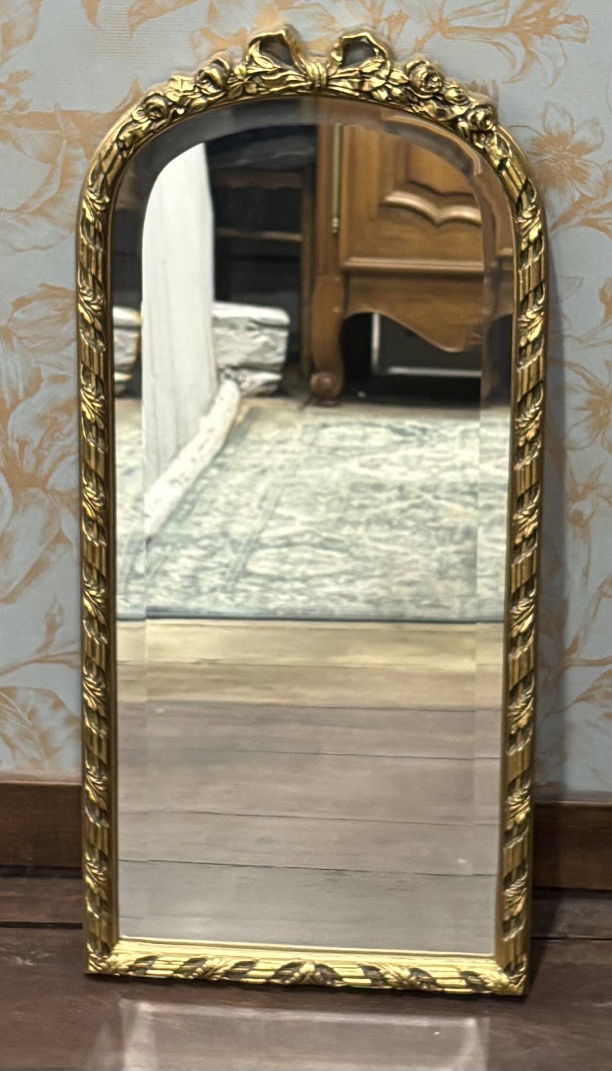 Miroir Mural Arqué Orné Doré Vintage Élégant Style Français/Rococo Revival