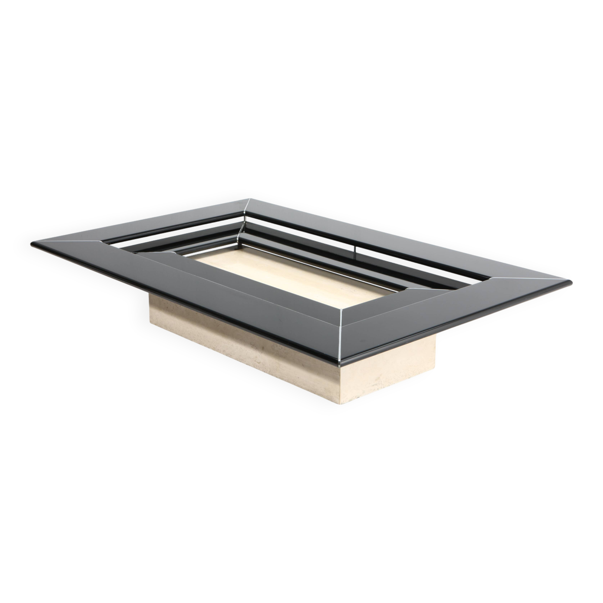 Re Quadro Coffee Table in Travertine and Lacquered Wood by Paolo Piva