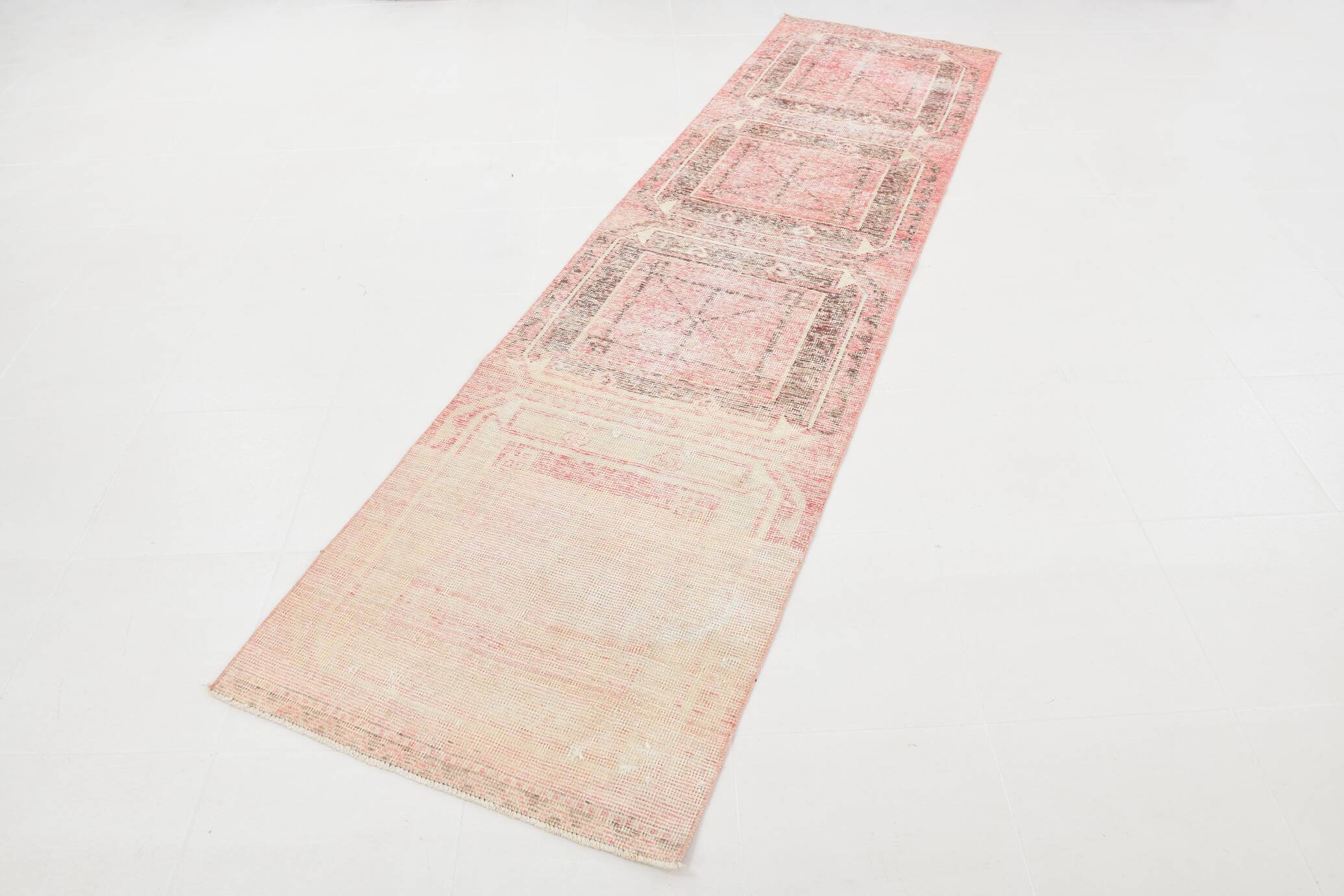 3x10 Turkish Pale Red & Pink Vintage Runner Rug, 83x313Cm