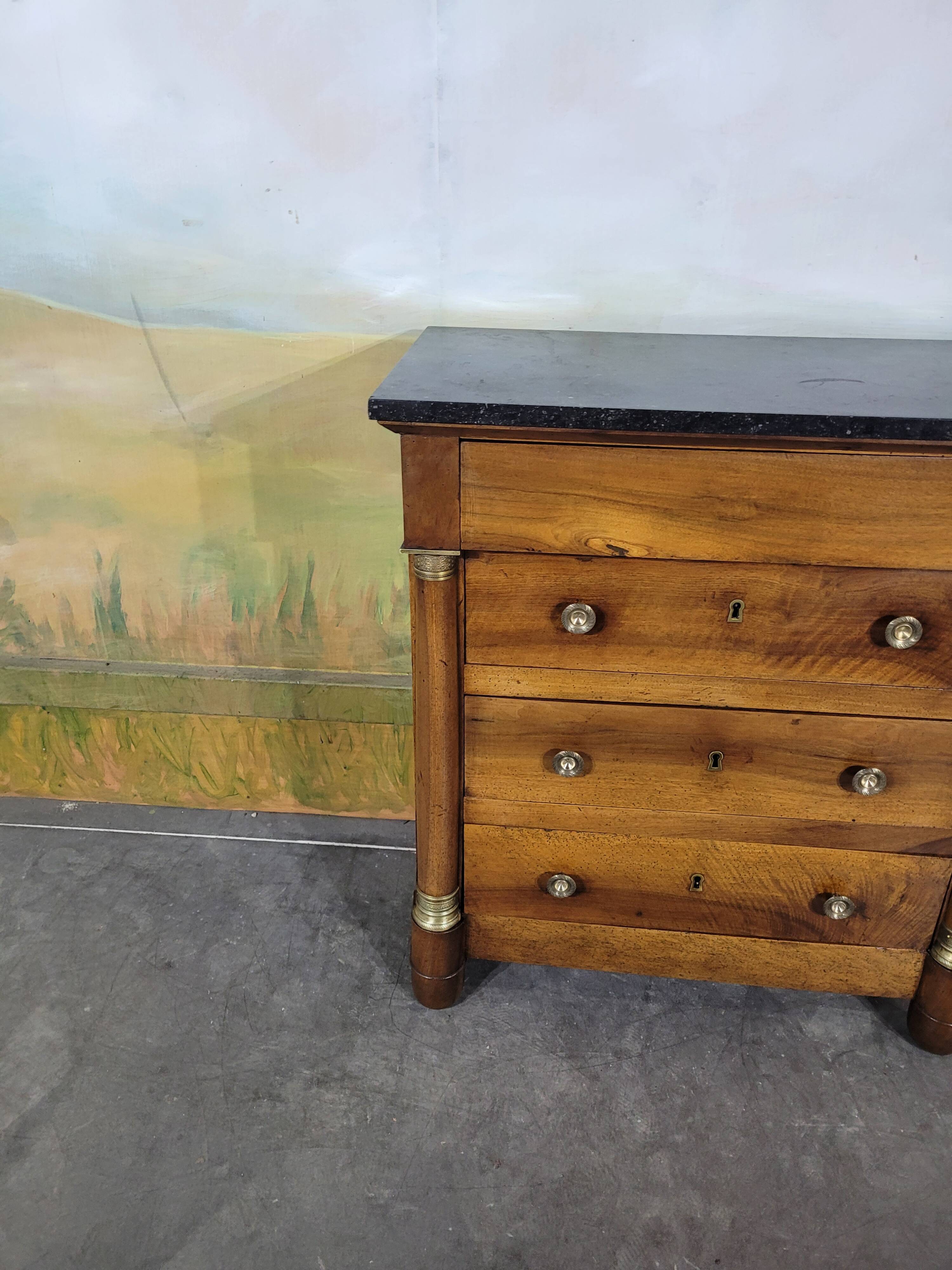 Small Empire-style chest of drawers in solid walnut