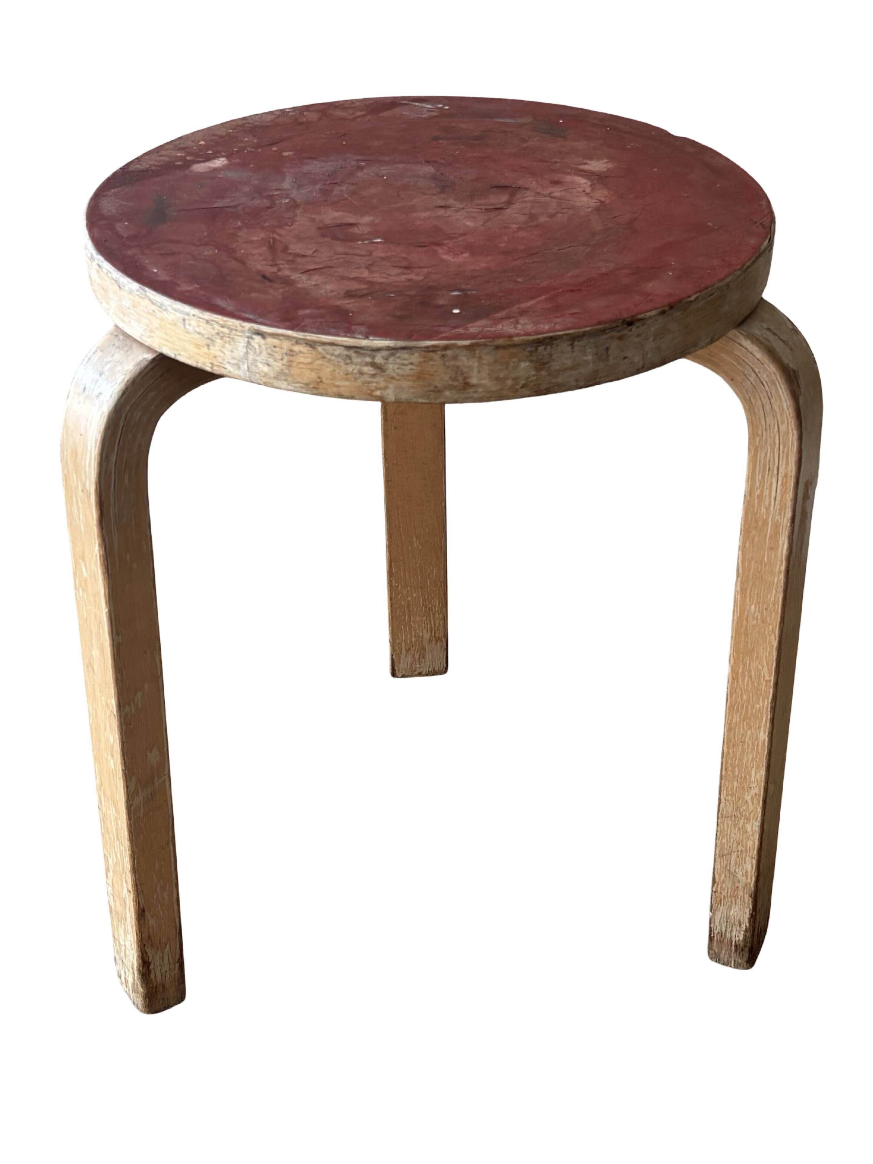 Alvar Aalto Artek Stool 60 Finland 1950s Vintage Birch Original Patina