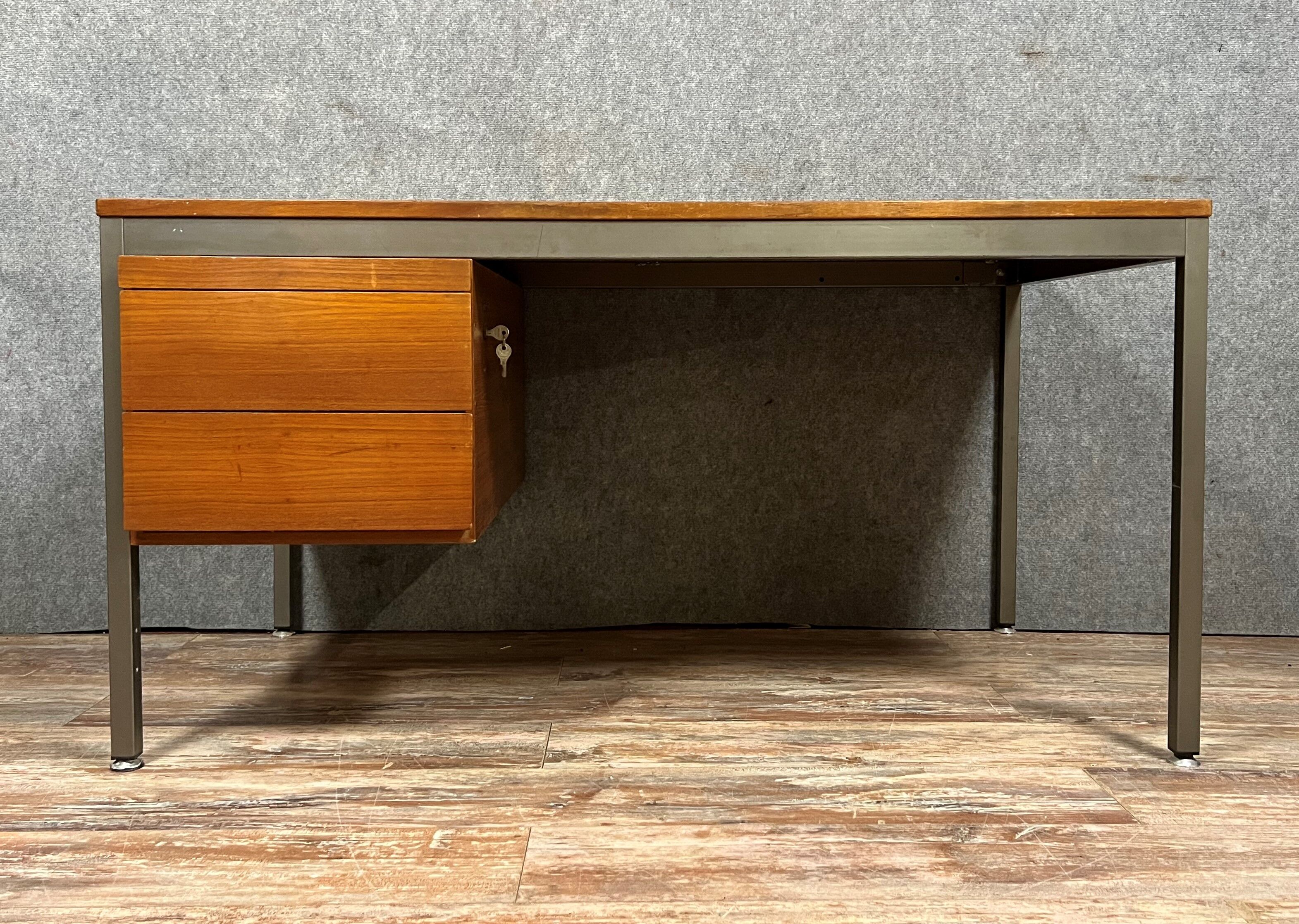 Georges Frydman steel and walnut desk edited by EFA in the 60s