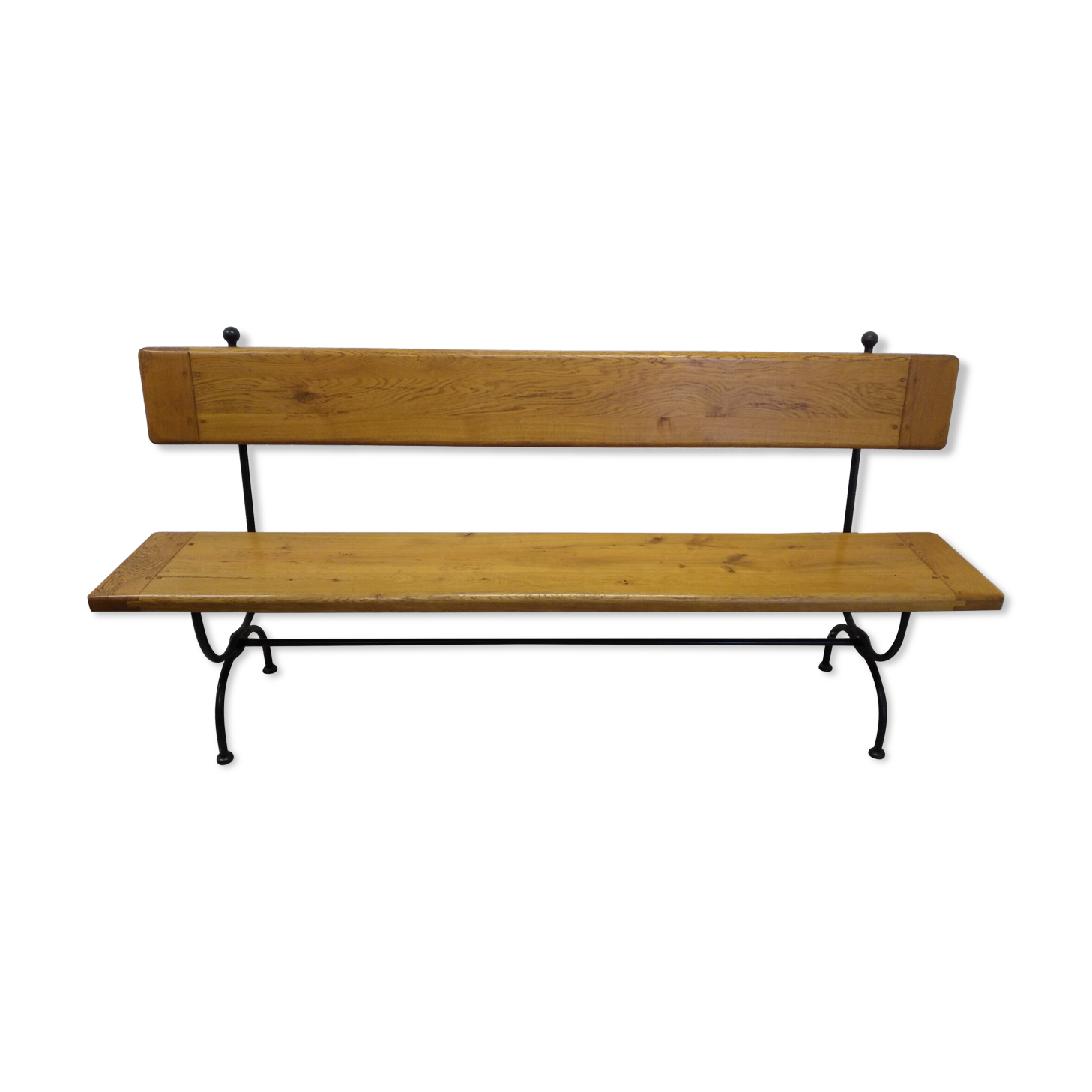 Oak and wrought iron bench