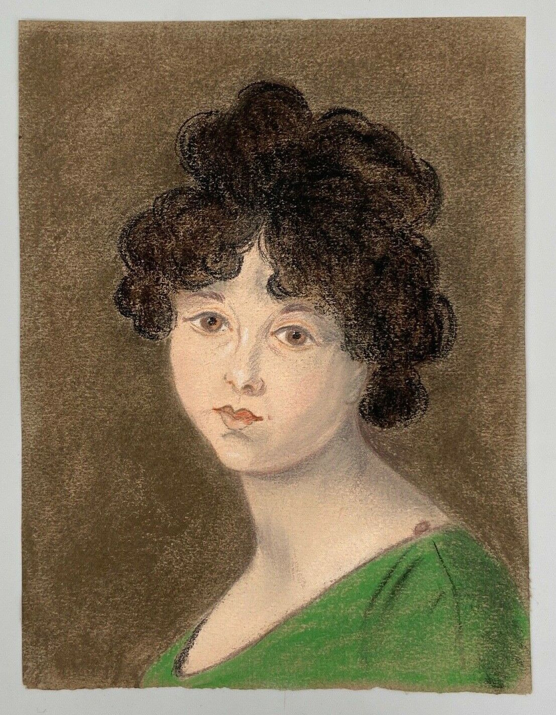 Pastel portrait young girl on paper XXth frame XlXeme
