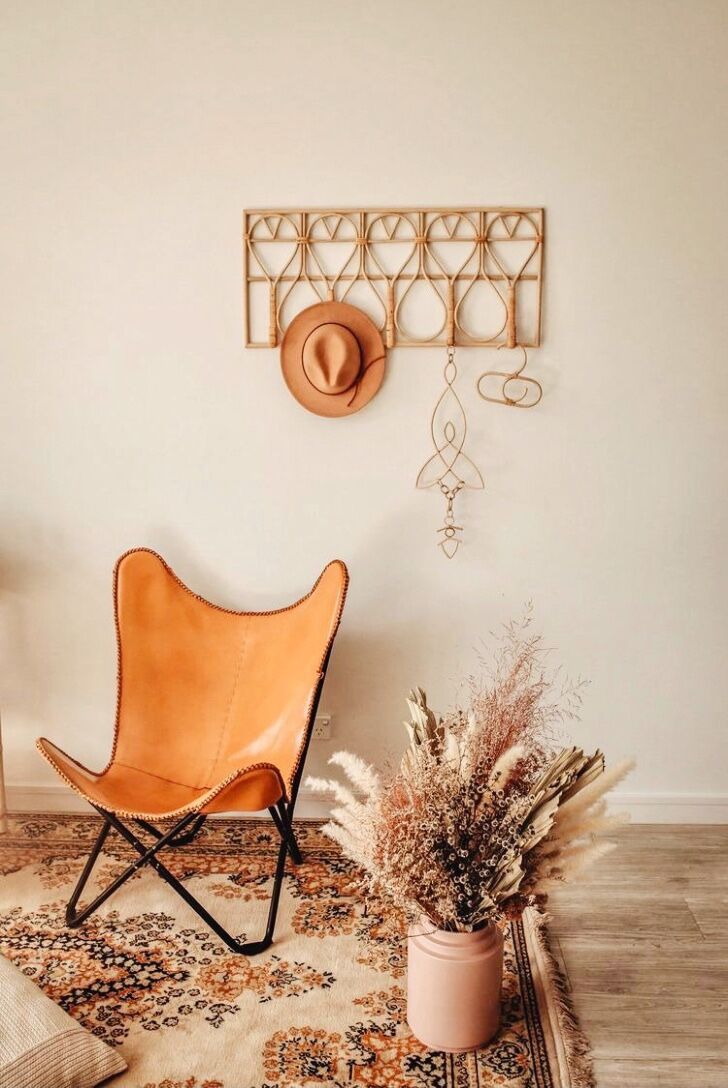 Patère coat rack in bohemian vintage rattan canning