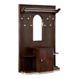 Art deco cloakroom coat rack in wood, mirror and chrome metal